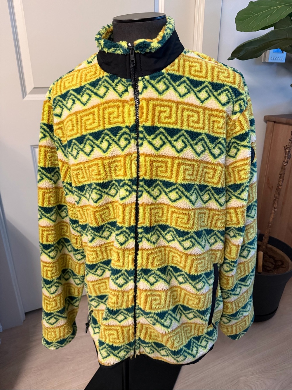 American Eagle Outfitters Yellow & Green Patterned Fleece Zip Jacket